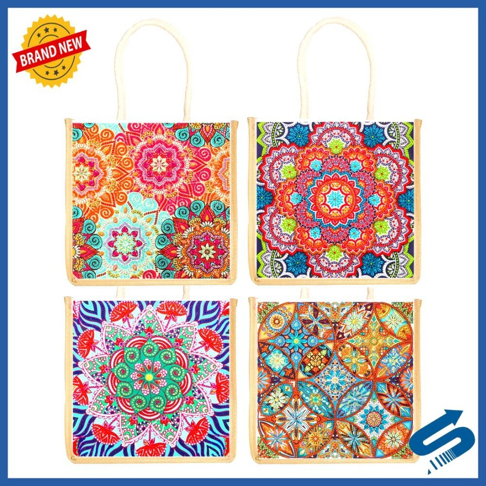 DIY Canvas Tote Bags Boho Mandala Diamond Painting Kits Reusable Handmade Gifts